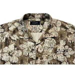 J. Campbell Los Angeles Shirt Mens XXL Brown 100% Silk Hibiscus Hawaiian AOP
